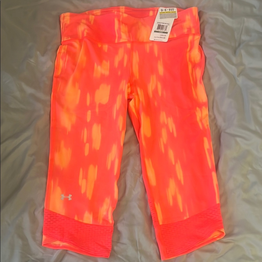 Under Armour Heat Gear Vibrant Pink and Orange Athletic Capris